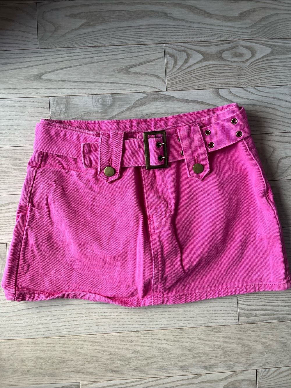 Pink Belted Denim Mini Skirt - Women's Skirt